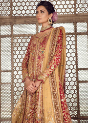 Pakistani Bridal Lehnga with Long Shirt in Red Color Side Pose
