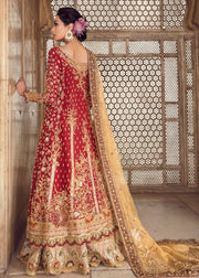Pakistani Bridal Lehnga with Long Shirt in Red Color Backside View