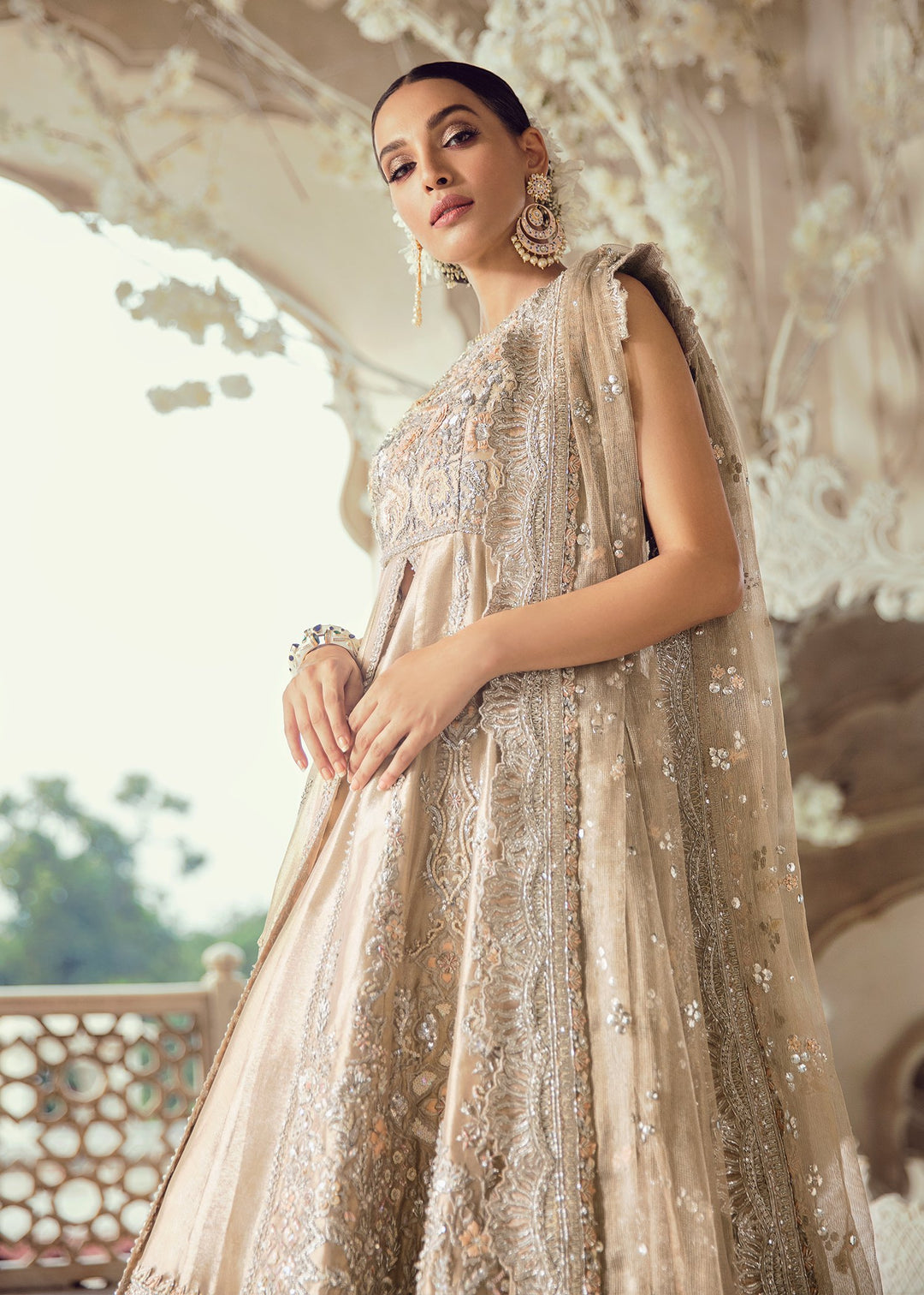 Pakistani Bridal Lehnga with Open Shirt for Wedding Close Up
