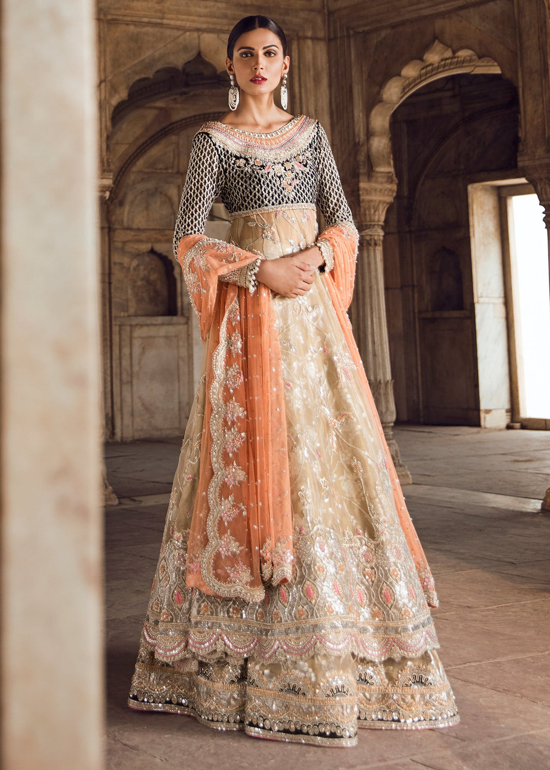 Pakistani Bridal Long Froke with Lehnga for Wedding