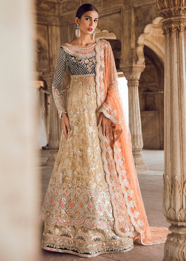 Pakistani Bridal Long Froke with Lehnga for Wedding Overall Look