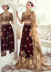 Pakistani Bridal Maroon Velvet Lehnga Dress Overall Look