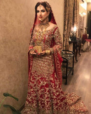 Pakistani Bridal Maxi Fresh Red Fershi Long Tail Cut 2019 # B1921
