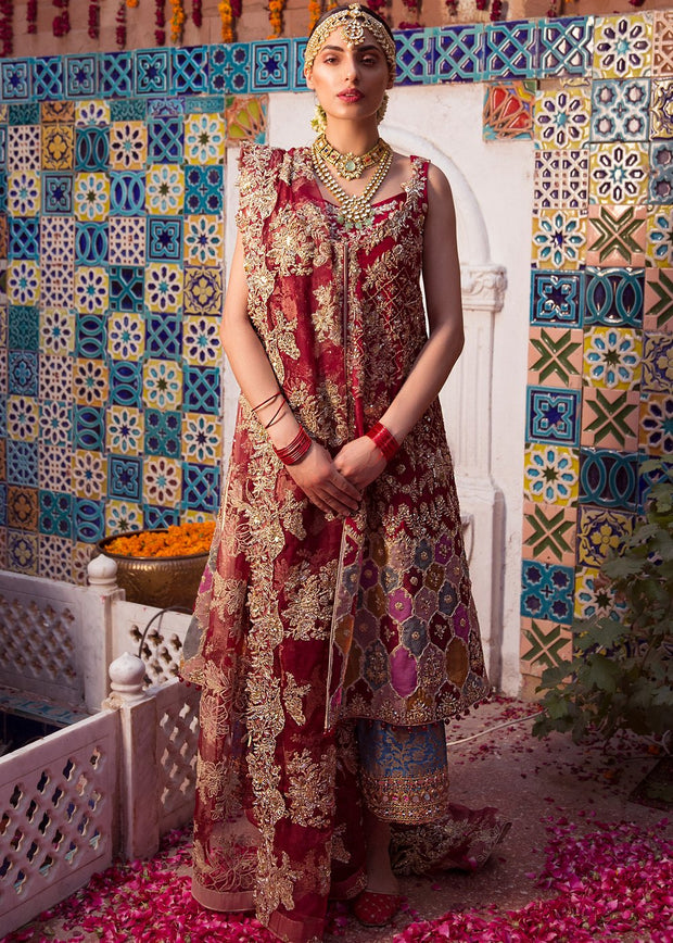 Pakistani Bridal Pashwaz in Red Color for Wedding