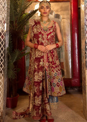 Pakistani Bridal Pashwaz in Red Color for Wedding Overall Look