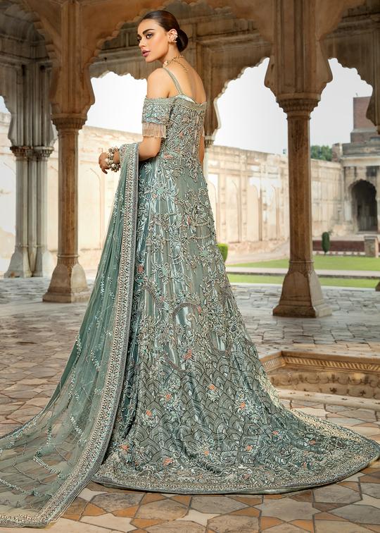Pakistani Bridal Turquoise Lehnga for Wedding  Backside View