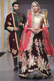 Pakistani Bridal Velvet Lehnga Choli for Wedding Clear View