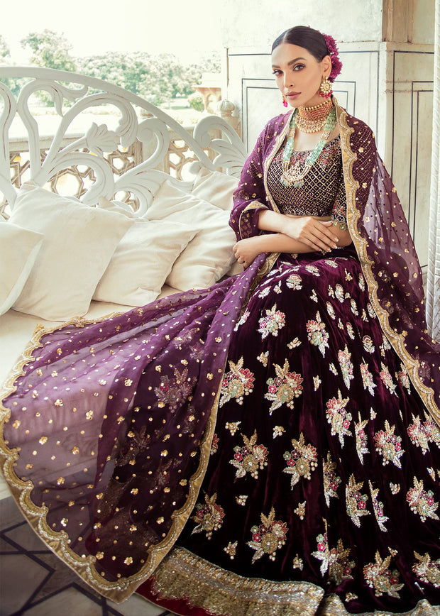 Pakistani Bridal Velvet Lehnga Choli for Wedding Model Look