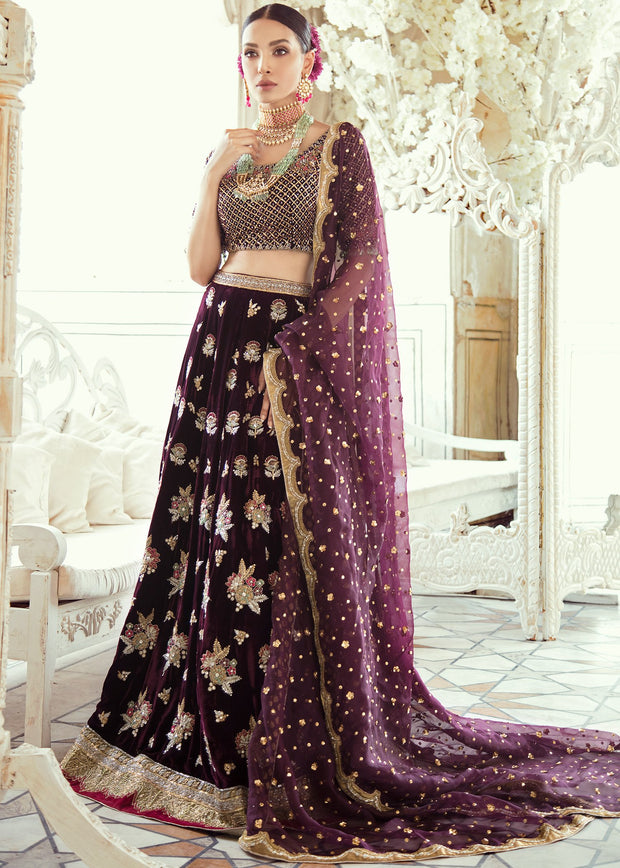 Pakistani Bridal Velvet Lehnga Choli for Wedding Overall Look