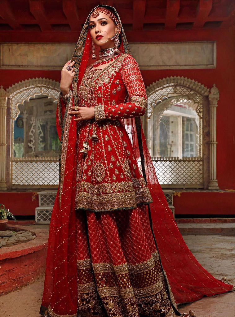 Bridal pics in red dress shop