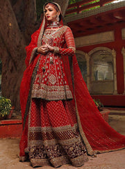 Pakistani Bridal Wedding Dress in Deep Red Color Overall Look