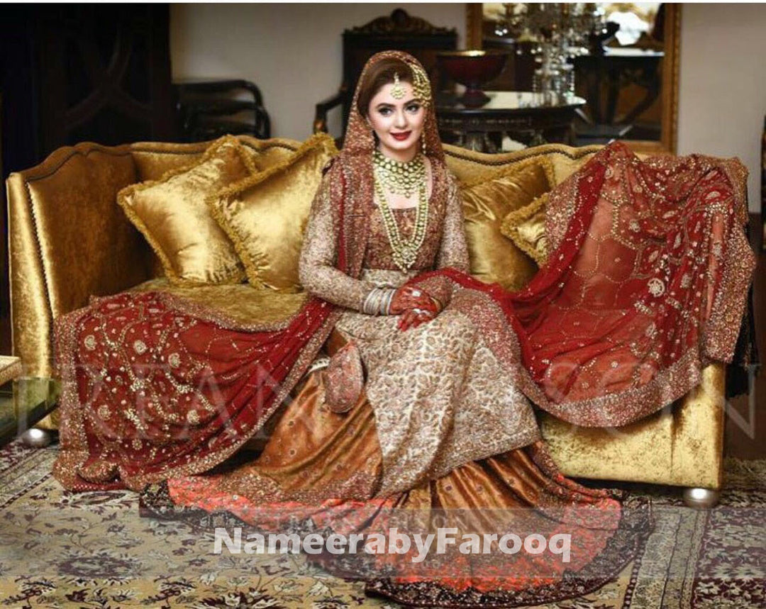 Mughlai Farshi Lehnga / Lenga made with Jamawar & Chiffon Work of Dabka Zari Tila Nagh & Antique # P2234