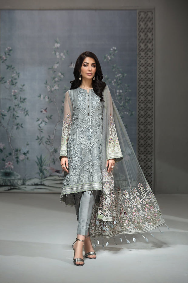 Pakistani Chiffon Party Wear in Grey Color Front Look