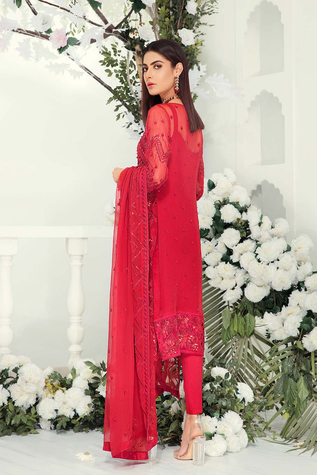 Pakistani Chiffon Suit in Red Color Backside View