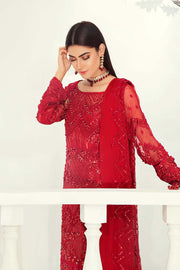 Pakistani Chiffon Suit in Red Color Close UP