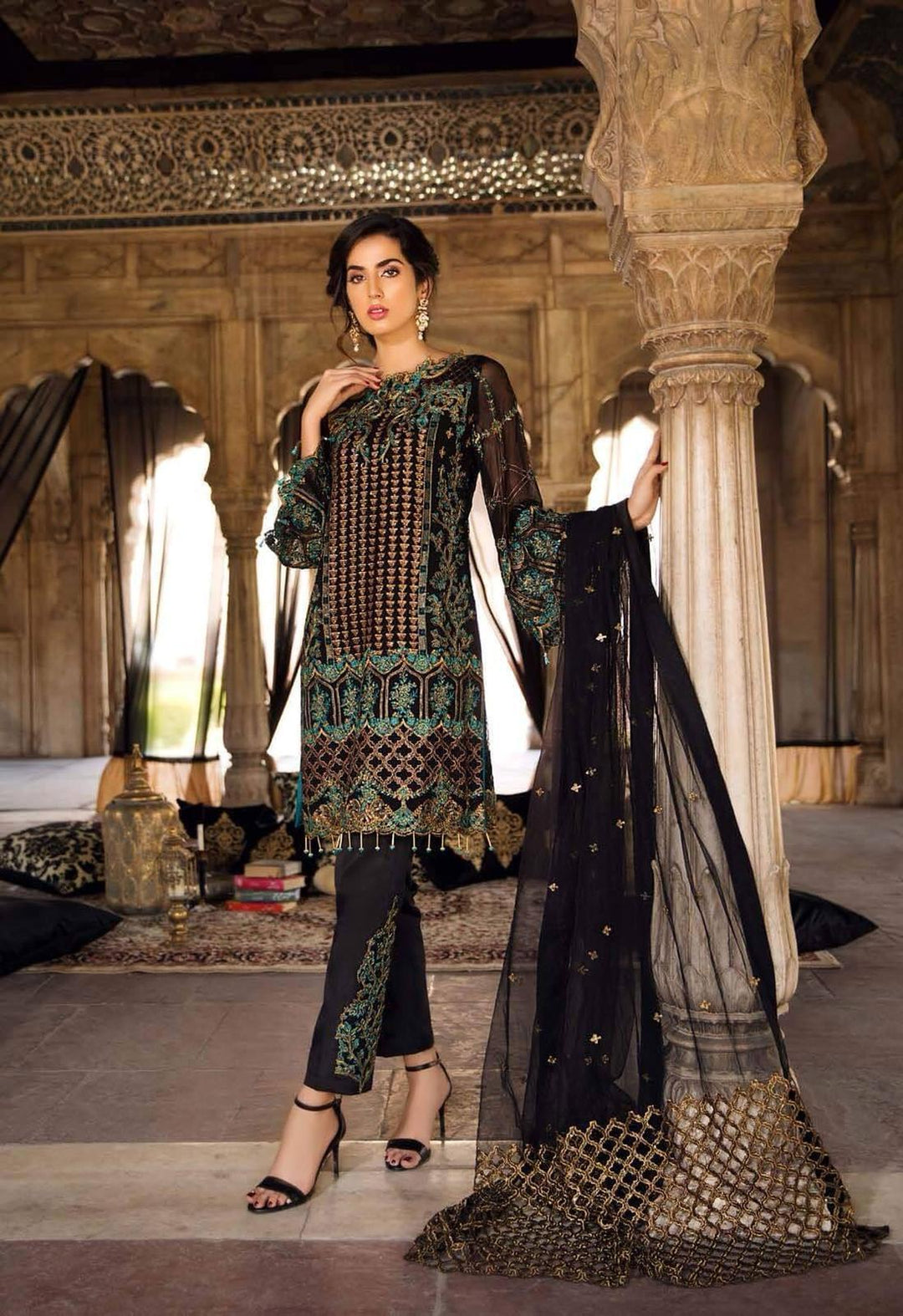 Pakistani Classic Jet Black Colour Chiffon Festive Wear 2019