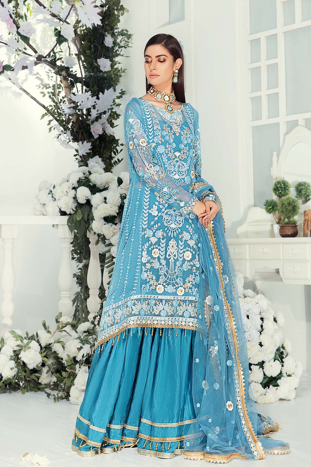 Pakistani Designer Chiffon Dress Gharara Shirt View