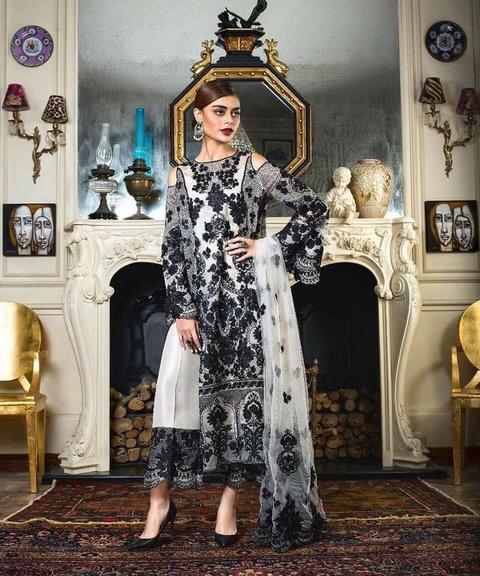 Pakistani Chiffon Dress | Threads Embroidery Patch Work