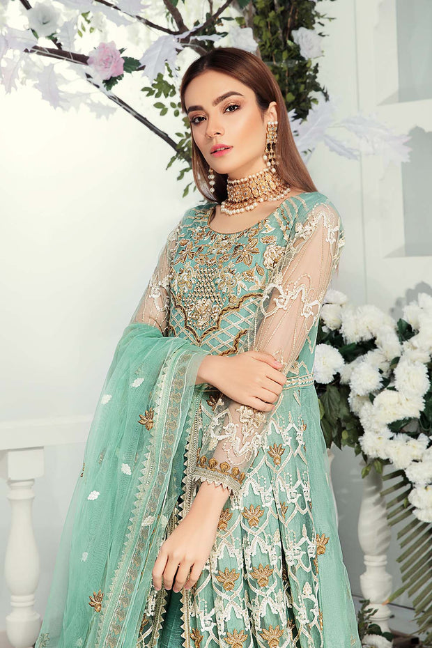 Pakistani Designer Dress in Turquoise Color Close Up