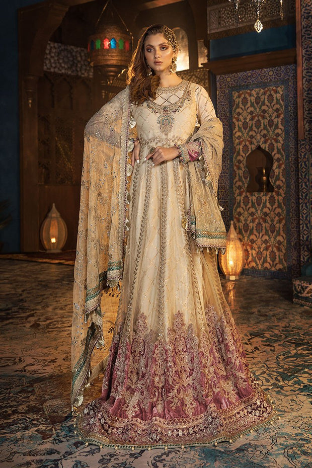 Pakistani Designer Dresses Anarkali Frock in Gold Color Overall Look
