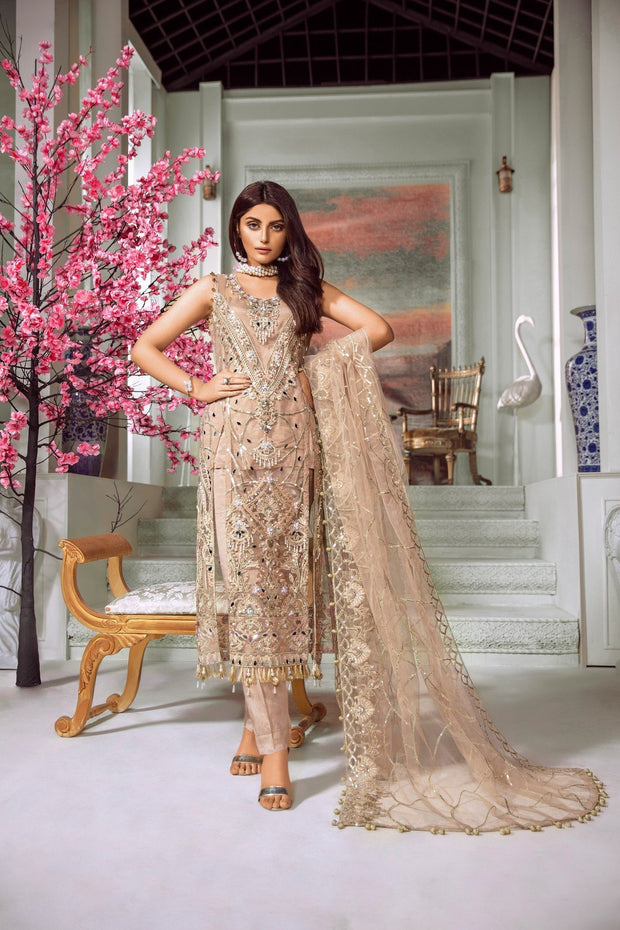Pakistani Eid Dress in Peach Color with Embroidery Overall Look