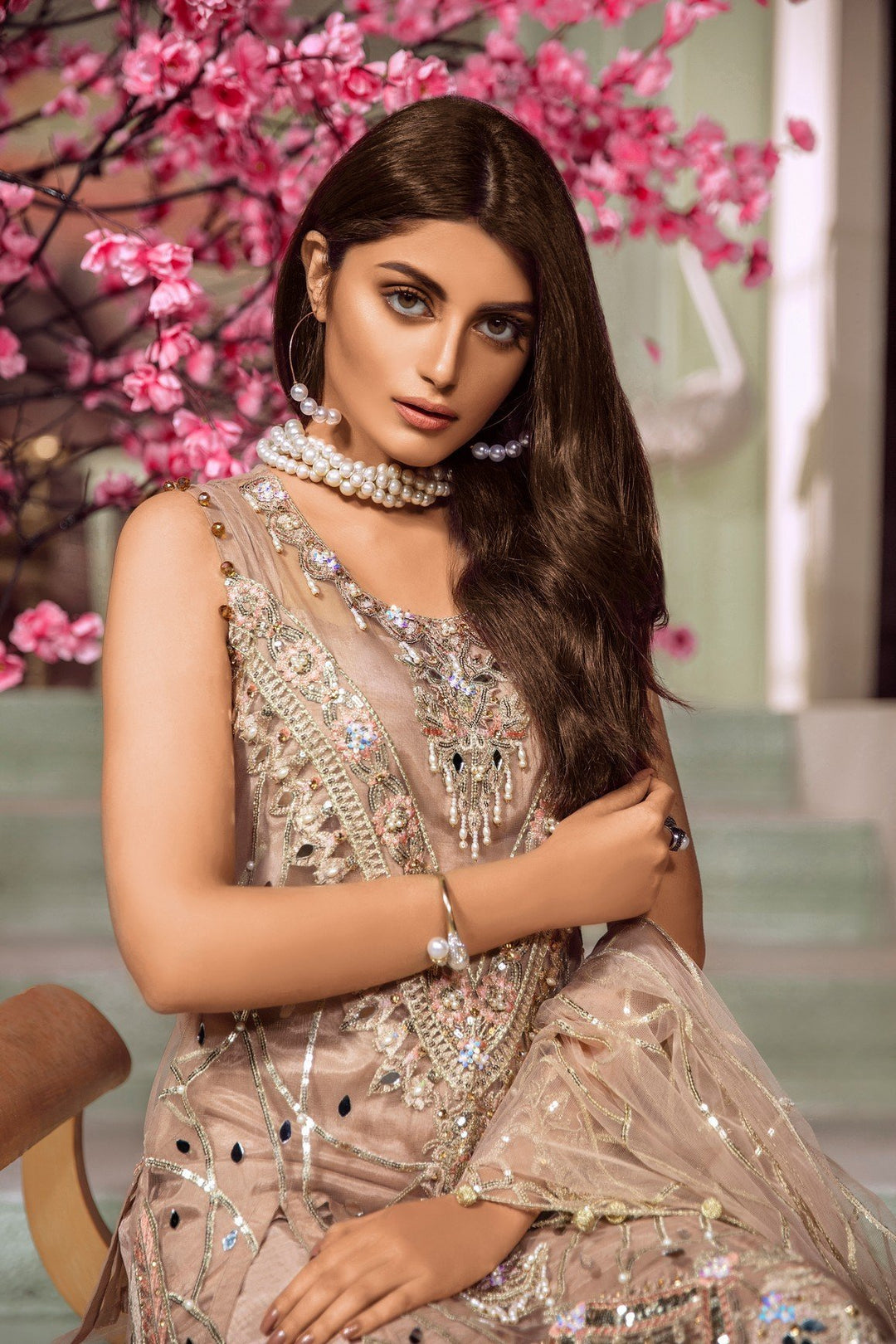Pakistani Eid Dress in Peach Color with Embroidery