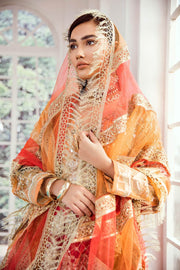 Pakistani Eid Outfit in Orange Red Color Close Up