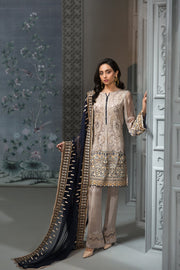 Pakistani Embroidered Party Dress in Gery Color