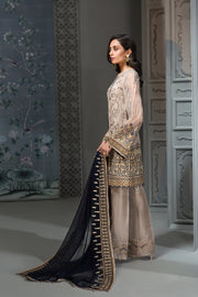 Pakistani Embroidered Party Dress in Gery Color Side Pose