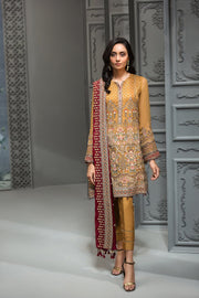 Pakistani Embroidered Party Wear in Mustard Color Front Look