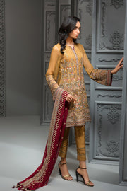 Pakistani Embroidered Party Wear in Mustard Color