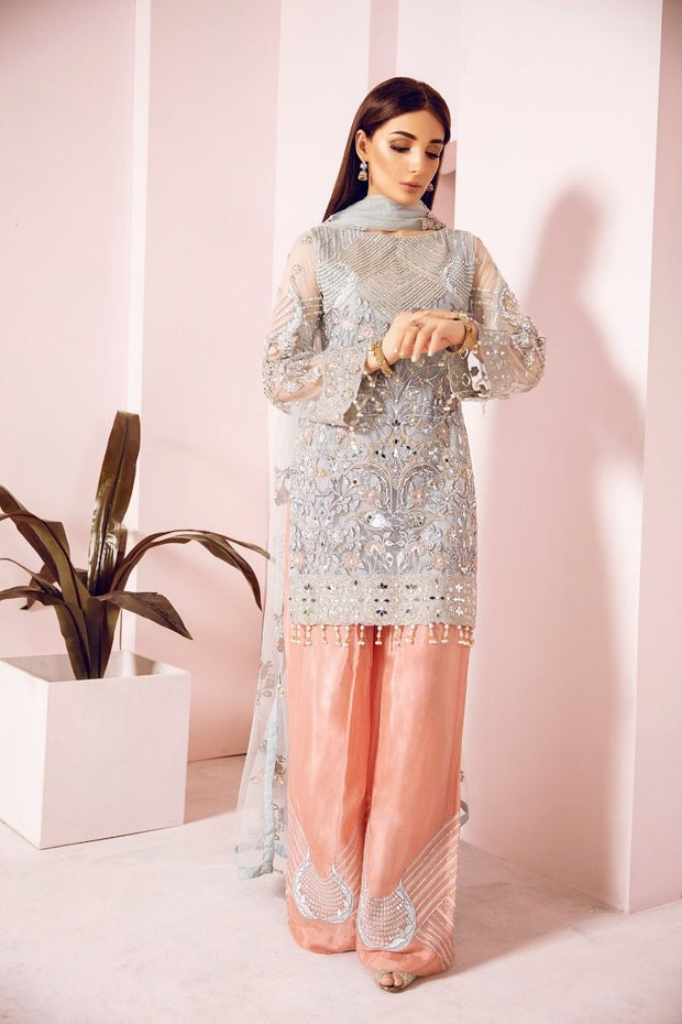 Pakistani Fancy Party Dress in Sky Blue Color  Front Look