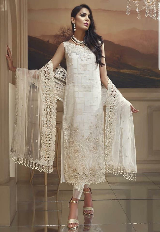 Pakistani Fashion Party Dress Tilla Threads Sequence Cutwork
