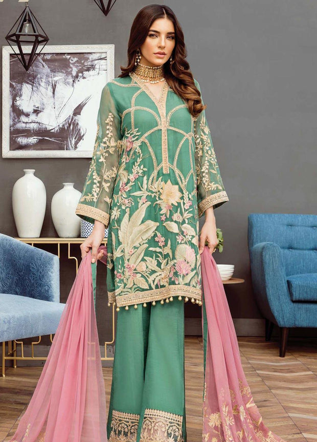 Pakistani Formal Dress in Green Color