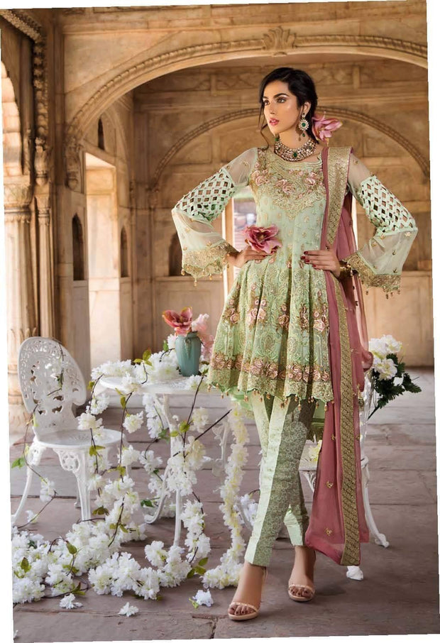 Pakistani Fresh Sea green with tea pink Chiffon Festive Wear 2019
