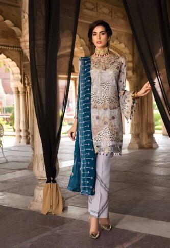 Pakistani Fresh sea with bottle green Colour Chiffon Festive Wear 2019