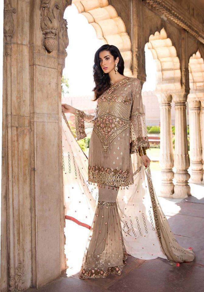 Pakistani Glamorous Chiffon Gold Skin Color Festive Wear 2019