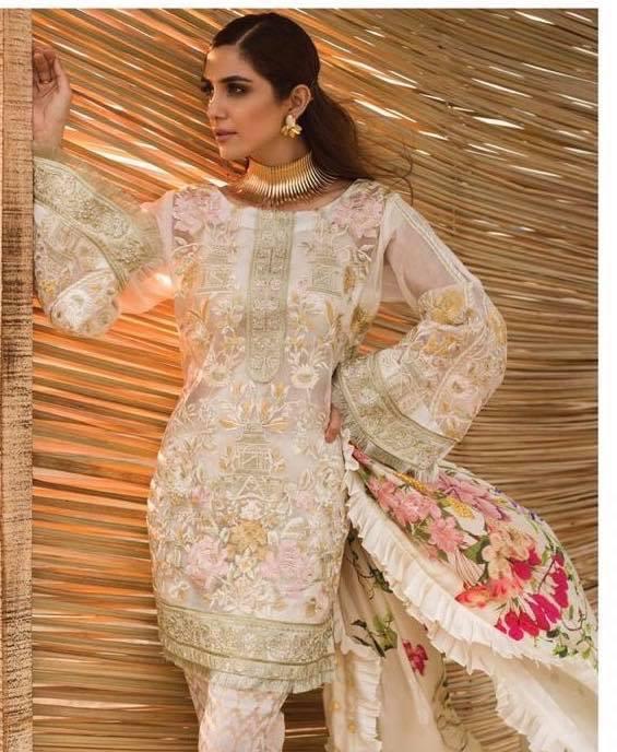 Pakistani Hand Work Chiffon Dress  Tilla, Multi Threads & Pearls