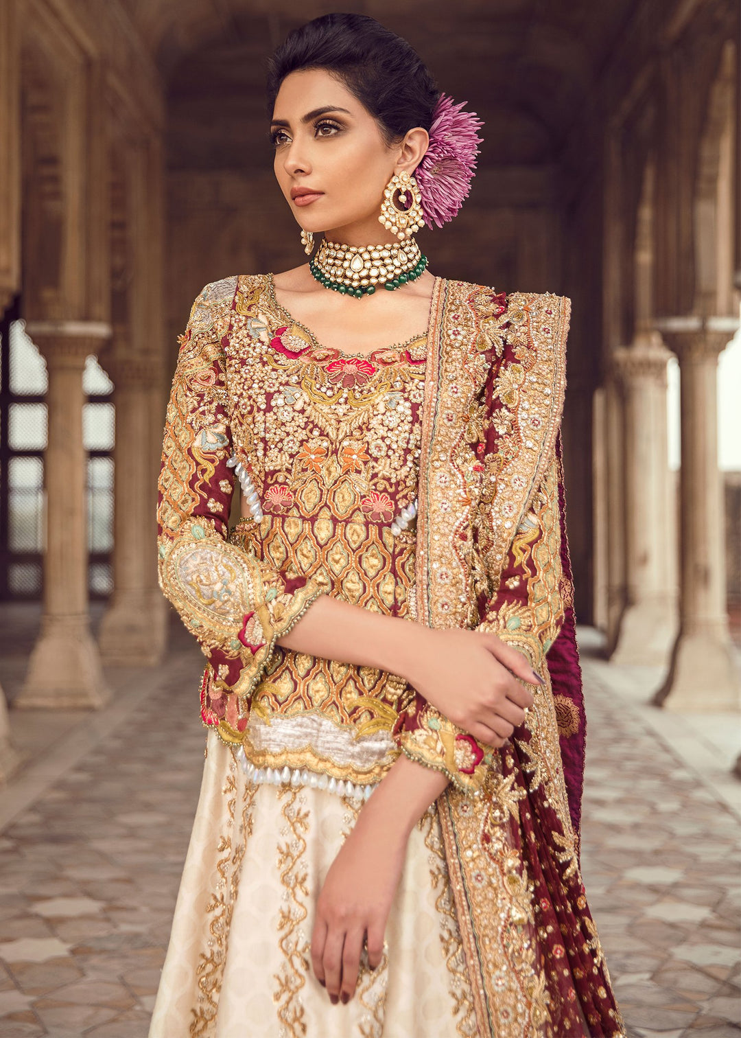 Pakistani Heavy Bridal Lehnga for Wedding Closeup