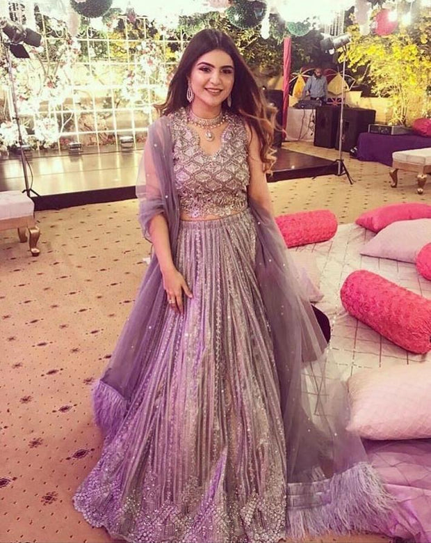 Pakistani Lahenga Choli Dress | Laylac Color Dabka & Crystals