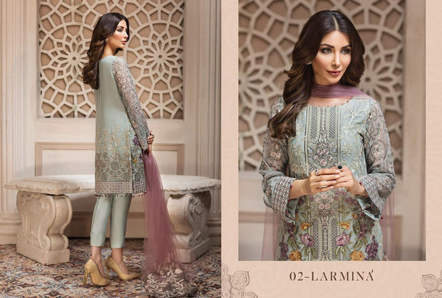 Pakistani Latest Sea-foam with Purple Chiffon Festive wear