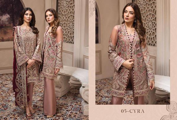 Pakistani Latest Tea Pink with Maroon Chiffon Festive Wear 2019