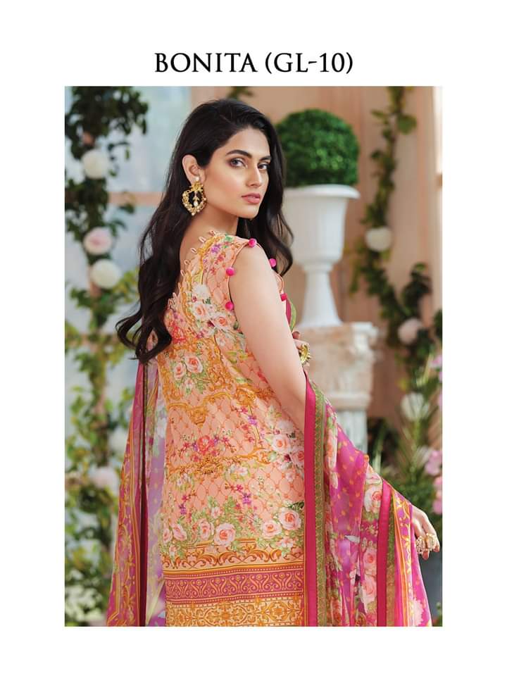 Pakistani Lawn Dress in Peach Color Backside