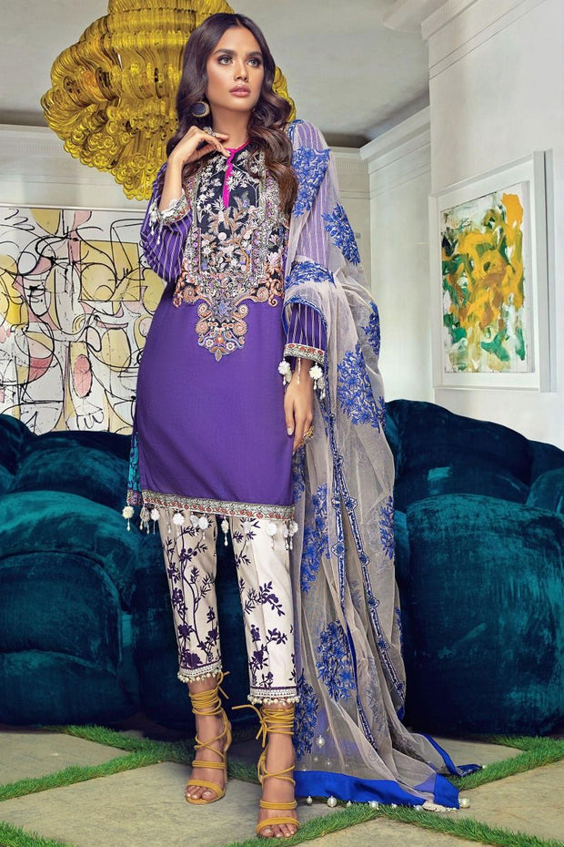 Pakistani Lawn Dress with Net Dupatta Nameera by Farooq