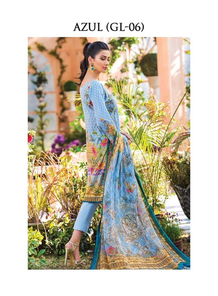 Pakistani Lawn Suit 2020 in Nude Blue Color Backside