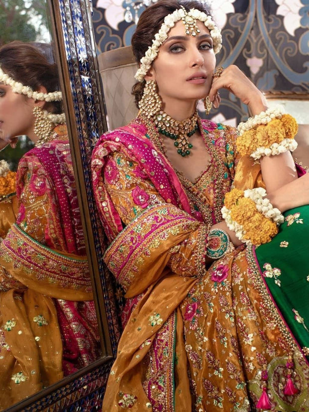 Online Latest Kalidaar Multi Colour Bridal Lehenga Nameera by Farooq