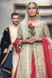 Pakistani Long Shirt Bridal Lehnga for Wedding  Closeup