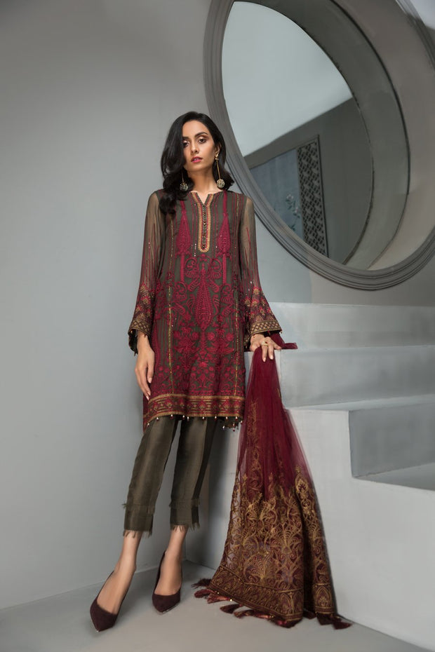 Pakistani Maroon Chiffon Designer Dress Overall Look