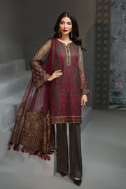 Pakistani Maroon Chiffon Designer Dress