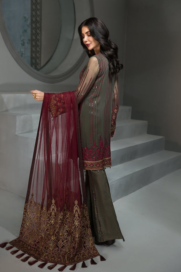 Pakistani Maroon Chiffon Designer Dress Backside View